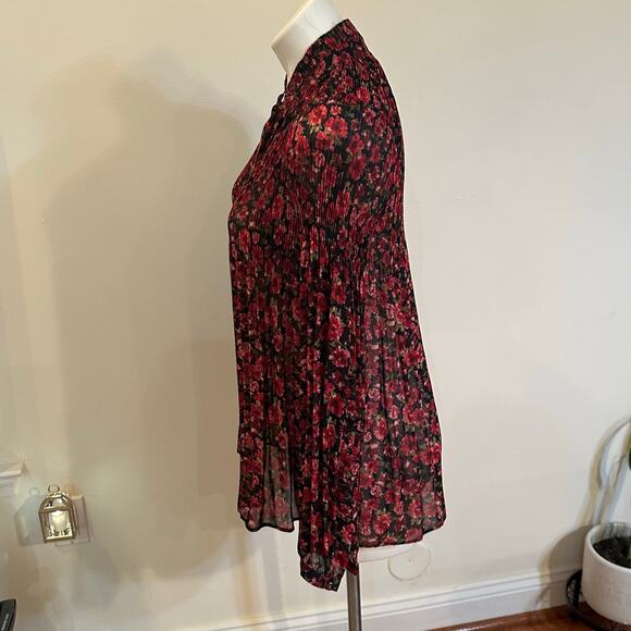 Ralph Lauren Crinkle Floral Sheer Blouse sz S Long Sleeve Tie - Picture 4 of 9